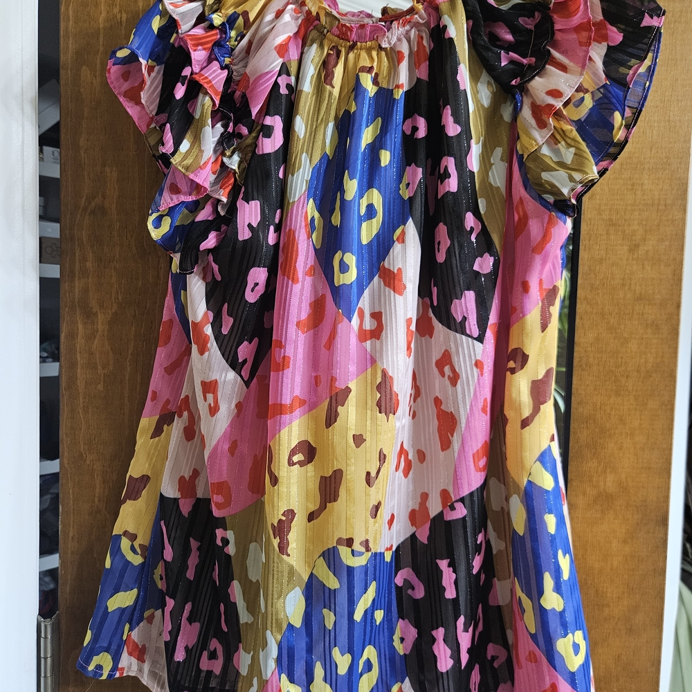 Womens Multicolor Leopard-Print Ruffle Blouse - Picture 2 of 3